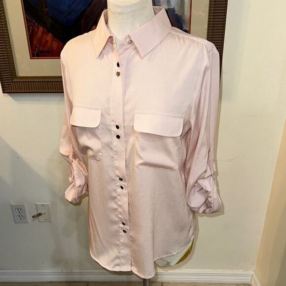 Ivanka Trump Silk Blush Pink Button-Up Blouse Size Medium - Picture 3 of 11